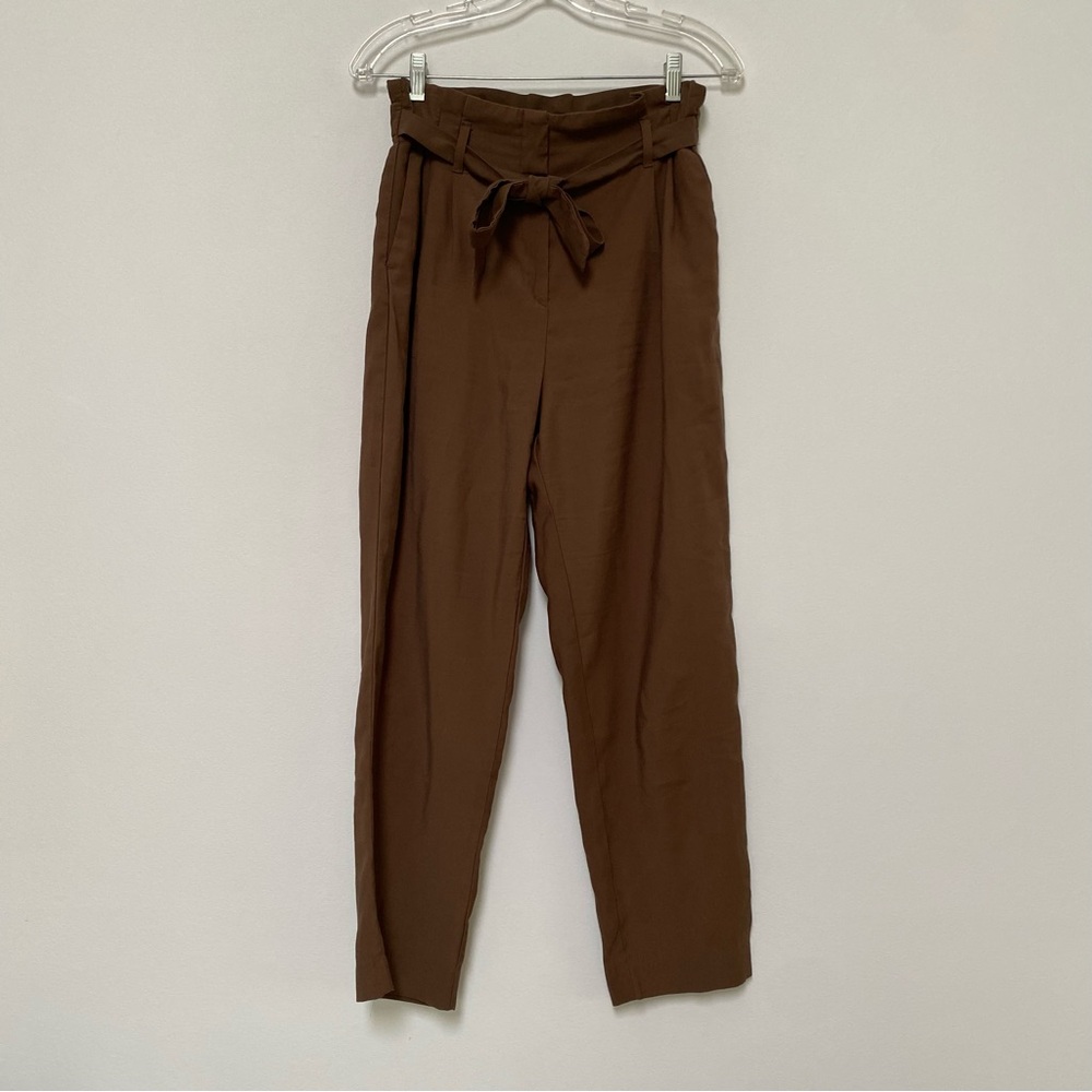 H&M Paperbag Waist Tie Ankle Pants Size 6 Brown